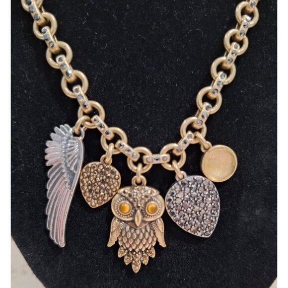 New-Lucky Brand Two-Tone Owl Pendant Necklace With Charms - Picture 2 of 8